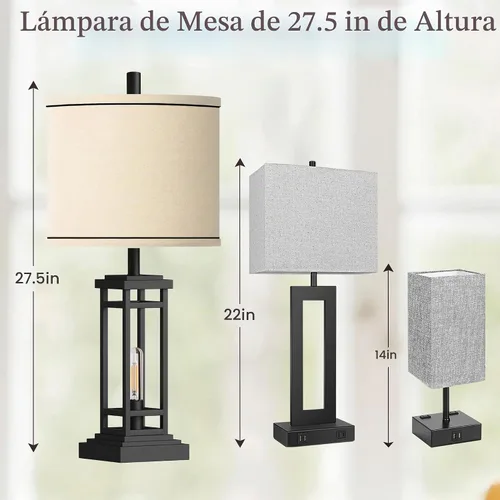 Vista 2 de ROTTOGOON Lámpara de mesa de granja de 27.5 pulgadas de altura con puertos de carga USB C + USB A, lámpara rústica para sala de estar, lámpara