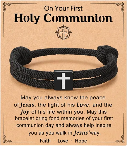 Vista 10 de UNGENT THEM Pulsera de cuerda trenzada con cruz para hombres y niños, Navidad, San Valentín, graduación, Pascua, regalos de bautismo cristiano