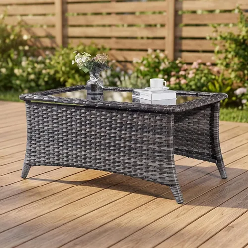 Vista 18 de Belord Mesa de centro al aire libre para patio, mesa de centro de ratán de 40 pulgadas con almacenamiento de 2 capas, mesa rectangular de mimbre