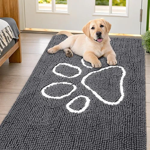 Vista 80 de Smiry Tapete para puerta de perro para patas fangosas, absorbente y Gris y negro