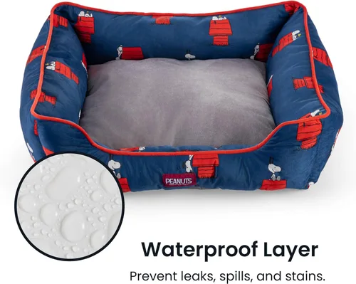 Vista 3 de Berkshire Peanuts® Cama para perros y gatos, almohadilla de felpa de forro Poses de casa para perros Snoopy regular azul marino