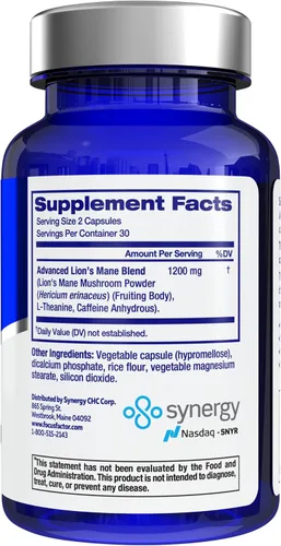 Vista 3 de Focus Factor Lions Mane Plus, nootrópico avanzado con L-teanina, cafeína, enfoque y energía (60 unidades)