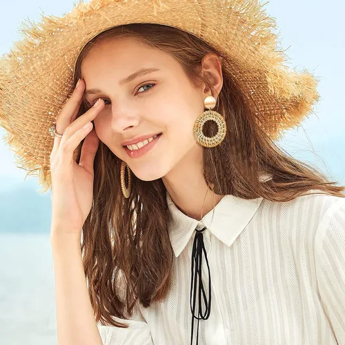 Vista 7 de FIFATA - Aretes colgantes para mujeres y niñas, 20 pares de aretes colgantes de resina acrílica moteada, aretes bohemios de ratán de moda, joyería