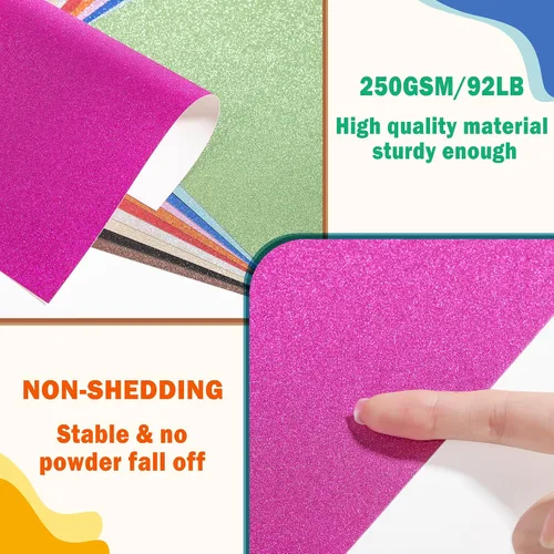 Vista 3 de 40 hojas de papel de cartulina con purpurina de 20 colores - 21,6 x 27,9 cm, 250 g/m²/92 lb, cartulina gruesa de peso pesado y colorida