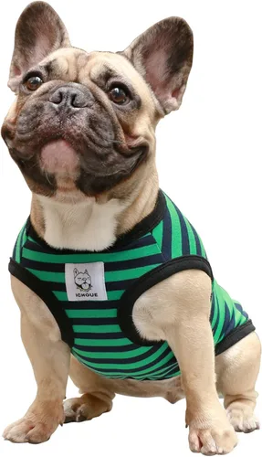 Vista 42 de iChoue - Camisetas de rayas de algodón 100% transpirable para Bulldog francés, chaleco de Halloween para perros medianos, camisetas Frenchie Pug