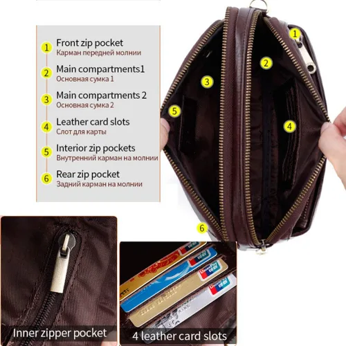 Vista 6 de KPYWZER Bolso de mano de cuero para hombre, cartera para muñeca, bolsa de muñeca