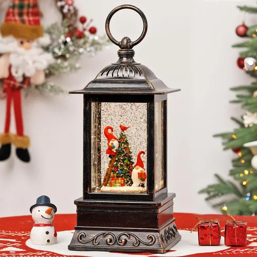 Vista 11 de Decoración de globo de nieve de Navidad, linterna de ángel con purpurina musical con temporizador de 6 horas, decoración iluminada alimentada por