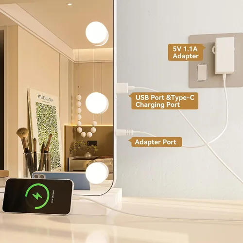 Vista 9 de Hasipu Espejo de maquillaje LED con altavoz Bluetooth, espejo de maquillaje de 31 x 22 pulgadas con luces y aumento, espejo Hollywood con 3 modos