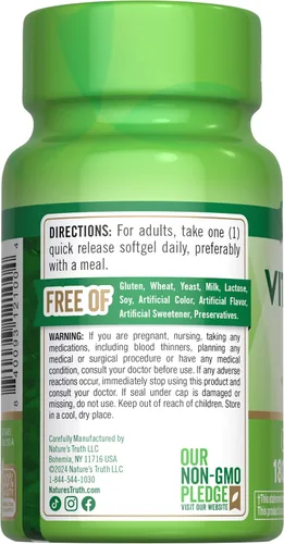 Vista 7 de Nature's Truth Vitamina K2 MK-7 100 mcg 180 cápsulas blandas Suplemento sin OMG y sin gluten