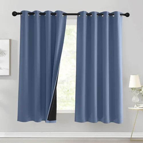 Vista 33 de PONY DANCE Cortinas opacas 100% blancas y negras de 63 pulgadas de largo para sala de estar, estilo moderno, cortinas degradadas con aislamiento