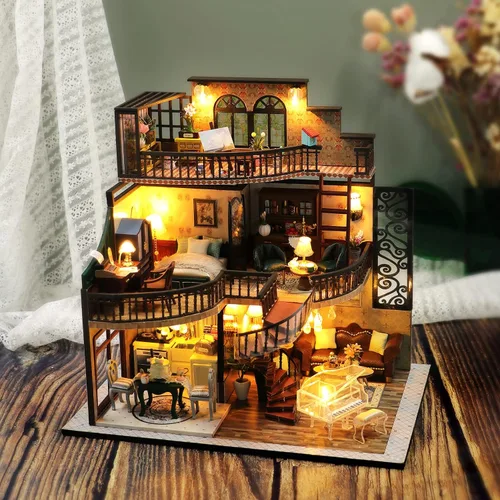 Vista 2 de Spilay Kit de casa en miniatura para adultos, kit de casa de muñecas en Pabellón de construcción