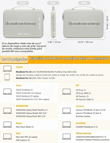 Vista 2 de HYZUO Funda rígida para portátil de 15-16 pulgadas para MacBook, color Beige