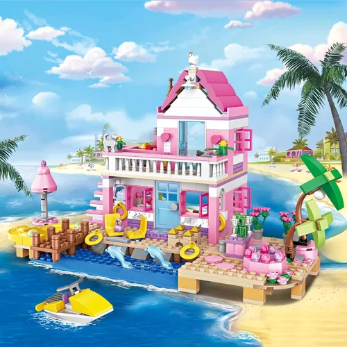 Vista 6 de Pink Girls Seaside Beach Villa Friends - Juego de construcción compatible con Lego Friends, juguete educativo para niños de 8 a 12 años en adelante
