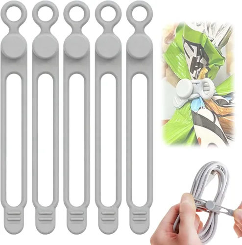 Vista 12 de Reusable Silicone Cable Organizer, Cord Holder Wire Ties for Bundling Charger Cables, Home Office Travel Gadgets (Green-5pc)