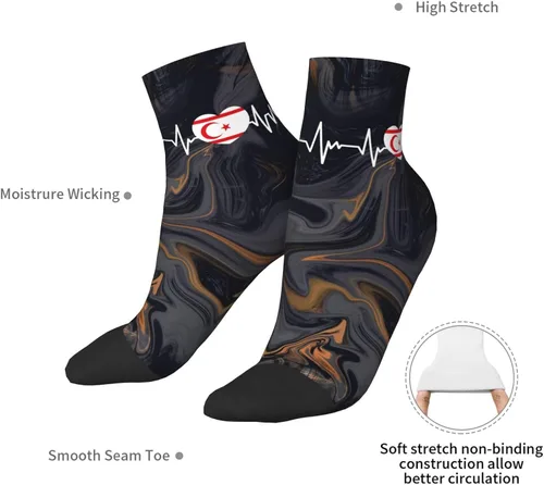 Vista 7 de GDJF Heartbeat I Love Turkish Republic Of Northern Cyprus Heart Flag Ankle Socks Winter Low Cut Sports Warm Breathable Comfort Casual Socks For Mens