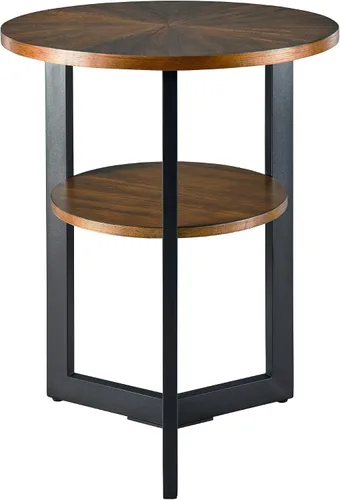 Vista 4 de Mesa auxiliar redonda pequeña con estante de almacenamiento, sofá circular de madera maciza con patas laterales de metal, mesa de teléfono de 2