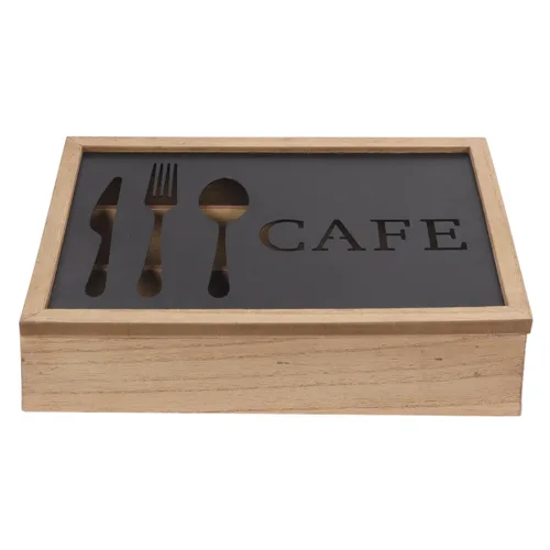 Organizador para Cubiertos DKD Home Decor Marrón Negro Metal Madera MDF Vintage 25 x 18 x 6 cm