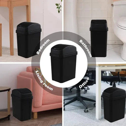 Vista 4 de Paquete de 4 cubos de basura pequeños de 7 L con tapa giratoria, cubo de basura de plástico negro