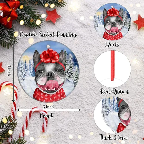 Vista 2 de Adorno de Navidad de Bulldog Francés para mamá, adorno colgante de Navidad para perro, idea de cachorro, adorno de Navidad para cachorro 2023