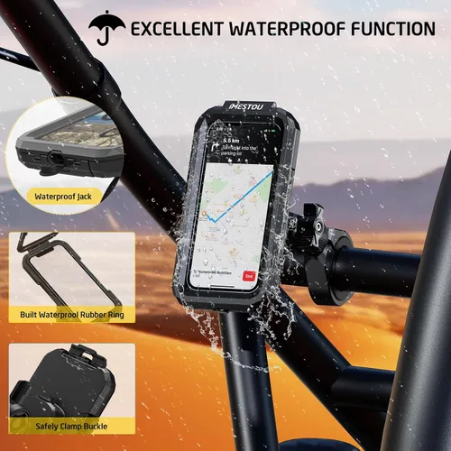 Vista 2 de iMESTOU Soporte de teléfono impermeable para ATV con diseño antirrobo y rotación de 360°, base de bola de 1 pulgada, se adapta a ATV UTV de 1.5