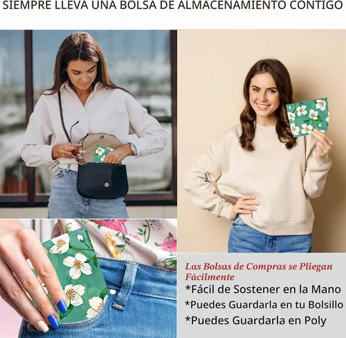 Vista 5 de Paquete de 12 bolsas de comestibles reutilizables, bolsa de compras plegable, bolsa de regalo de gran capacidad, bolsa de almacenamiento