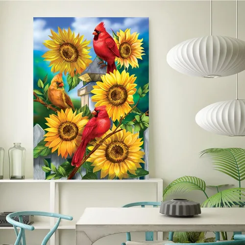 Vista 2 de KEUASDV Kits de Pintura de Diamantes para Adultos, Cardenales y Girasoles 5D Kits de Arte de Diamantes DIY Taladro Completo Puntos de Diamantes