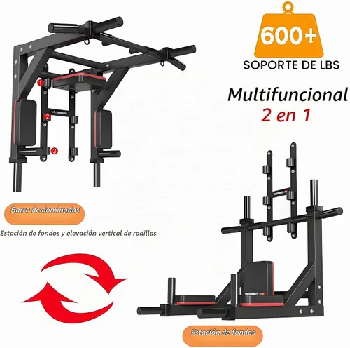 Vista 2 de HAKENO Multifunctional Wall Mounted Pull Up Bar/Chin Up bar,Dip Station for Indoor Home Gym Workout,Power Tower Set Gym Equipment 800LBS