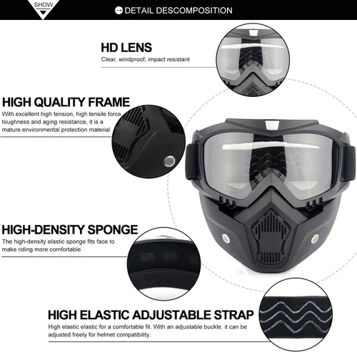 Vista 2 de SPOSUNE Gafas de motocross, máscara de paintball, máscara facial desmontable, gafas de seguridad para motocross para hombres y mujeres
