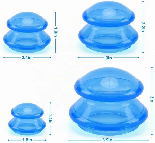Vista 5 de Conjunto de terapia de ventosas de silicona, tazas de terapia de masaje azul y transparente