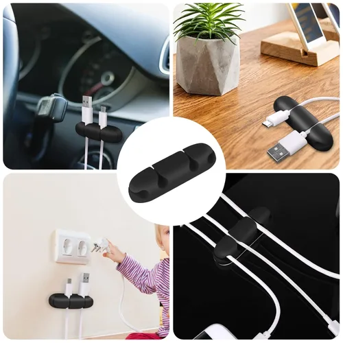 Vista 7 de WLLHYF Clips para cables, 3 unidades, organizador de cables, soportes de gestión de cables, arnés de cables de silicona de 4 agujeros, accesorio
