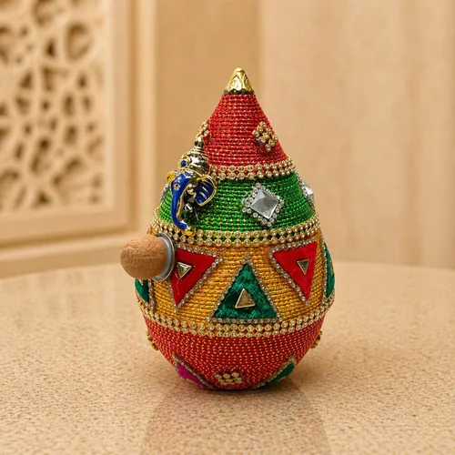 Vista 10 de LOVENSPIRE Shriphal Mangal Kalash Coco decorado para boda Shagun Decorativo Nariyal Mangal Nariyal Kalash Set Boda Pooja Nariyal Decorado Nariyal