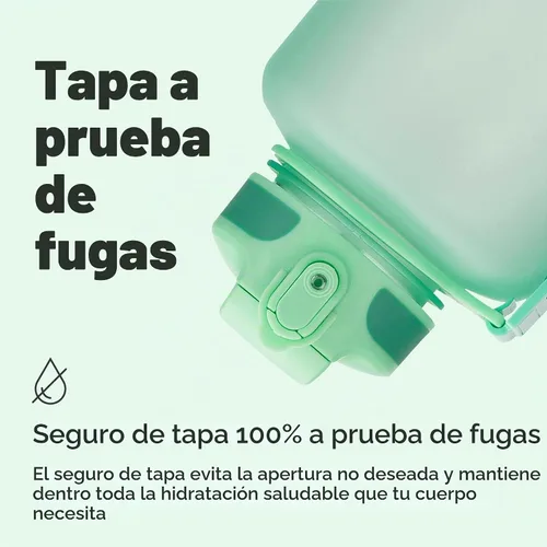 Vista 6 de Hydracy - Botella de agua grande de 2L, a prueba de roturas, de plástico Tritan sin BPA, a prueba de fugas, sin condensación, con correa de Verde