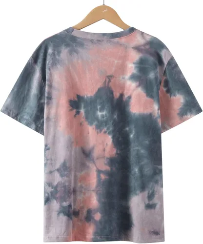 Vista 6 de Camiseta casual de manga corta con cuello redondo y estampado de teñido anudado para mujer