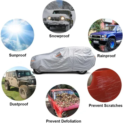 Vista 2 de SEAZEN - Funda de coche para Jeep Wrangler de 6 capas, impermeable para todo tipo de clima, funda resistente para 4 puertas Wrangler CJ, YJ, TJ