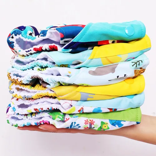 Vista 4 de Pañales de tela, paquete de 6 con 6 rellenos y 1 bolsa para artículos húmedos, funda impermeable, lavable, reutilizable y de bolsillo ajustable