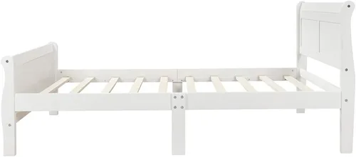 Vista 5 de Base de cama de madera, tamaño individual, plataforma con cabecero, estribo, soporte de listones de madera, base de colchón, muebles de dormitorio
