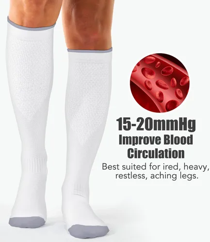 Vista 18 de Paquete de 3 pares de calcetines de compresión médica para mejorar la circulación de mujeres y hombres, para correr, hacer deporte y amamantar