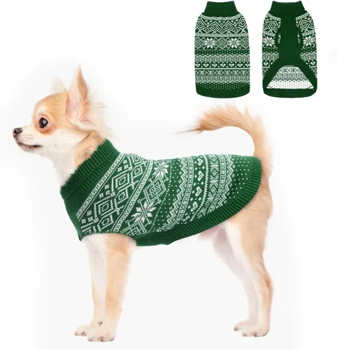 Vista 21 de HOMIMP Suéter de rombos para perros - Ropa cálida de invierno para cachorros, abrigo suave, suéter feo para perros pequeños, medianos y grandes, Azul