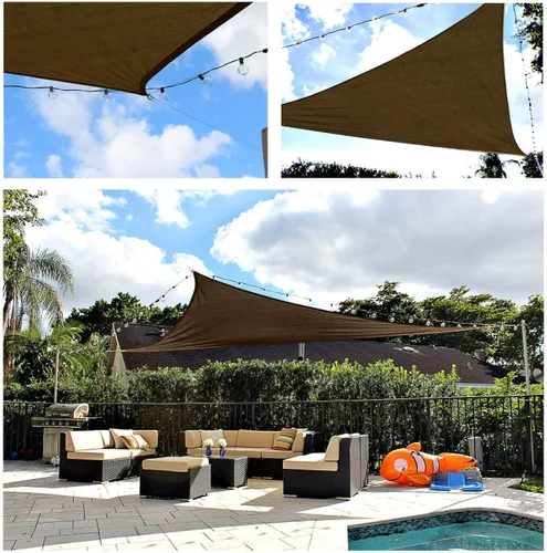 Vista 4 de Toldo triangular de 12 x 12 x 12 pies de tela de bloqueo UV, color marrón oscuro