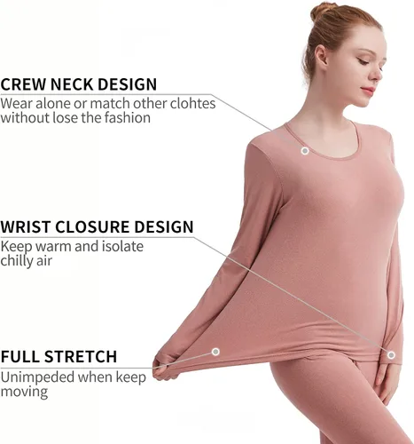 Vista 2 de Ropa interior térmica para mujer color liso ultra suave larga y térmica capa base para mujer