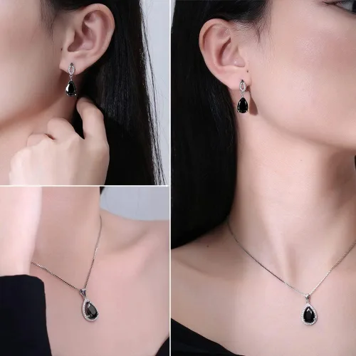 Vista 3 de JIANGXIN Teardrop Birthstone 925 Sterling Silver Rhodium Plated Gemstone Jewelry Set for Women Stud Earring Pendant Necklace 1618inch Italian Box