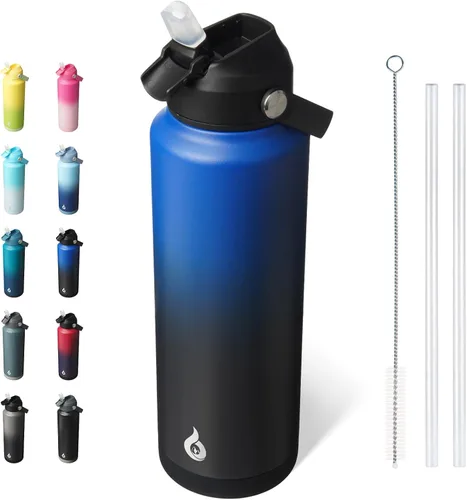 Vista 49 de BJPKPK - Botella de agua aislada con tapa de popote, 532 ml Botellas termo con boquilla suave, asa flexible y base antideslizante, libre de BPA, a