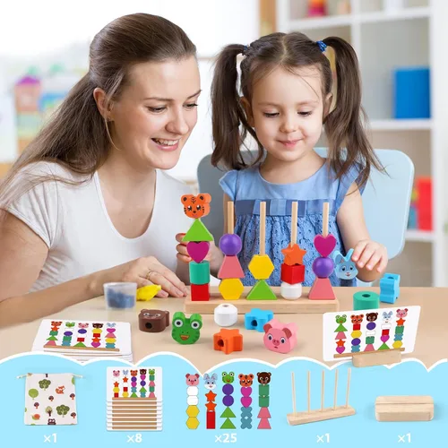 Vista 2 de Vinlon Montessori - Juego de juguetes para niños y niñas de 2, 3 y 4 años, lindos animales vivos colores para clasificar y apilar, bloques