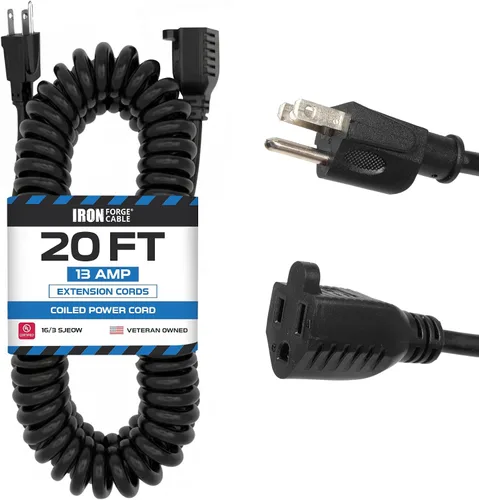 Vista 13 de Iron Forge Cable Cable de extensión en espiral negro calibre 16, 5 pies - 3