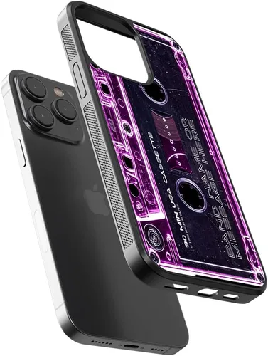 Vista 4 de Funda de teléfono de goma negra personalizada en rosa claro con diseño de cinta de cassette para Apple iPhone 17 Pro Max Air, 16 Pro Max Plus, 15