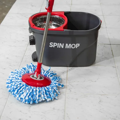 Vista 2 de SIMPLI-MAGIC Trapeador giratorio de 360° y cubo con escurridor - 10,000 ciclos de giro - 3 cabezales de repuesto de microfibra de alta absorción
