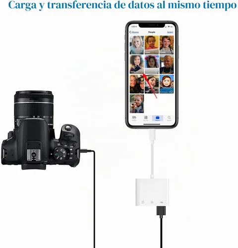 Vista 2 de Apple Lightning a tarjeta SD y TF Adaptador de cámara USB para iPhone/iPad, lector de tarjetas 3 en 1 USB Dongle para unidad flash USB, teclado