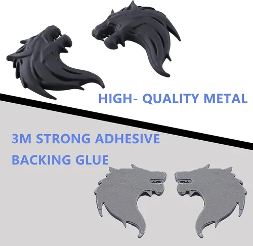 Vista 5 de 2 piezas Cool Wolf Head Car Side/Rear / Front Decor Badge Emblema 3D Autoadhesivo Placa Adhesiva para Coche (negro)