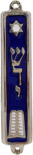 Vista 5 de TALISMAN4U Mezuzah de puerta de los diez mandamientos con esmalte azul