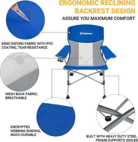 Vista 5 de KingCamp Silla de camping, resistente sofá plegable de 500 libras para adultos, asiento acolchado cómodo con bolsa enfriadora portavasos